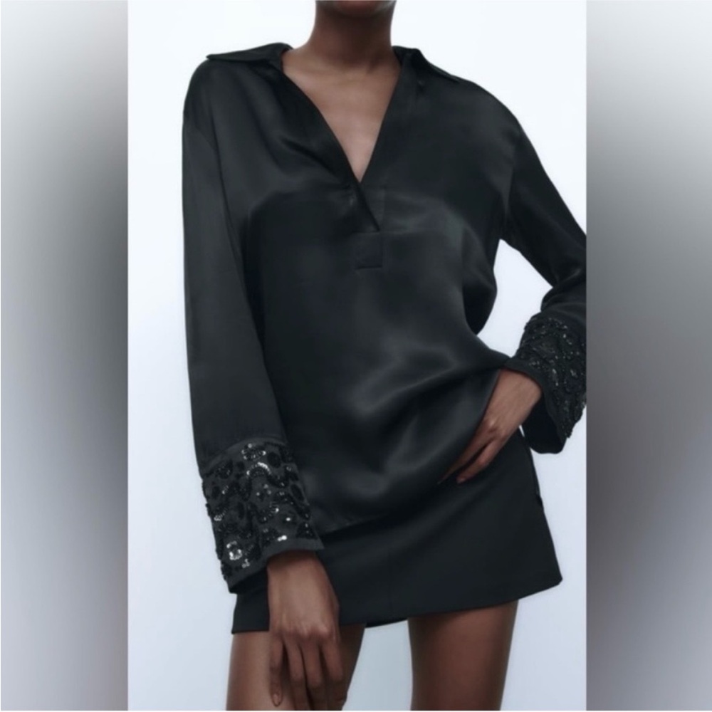 ZARA Satin long sleeve Top